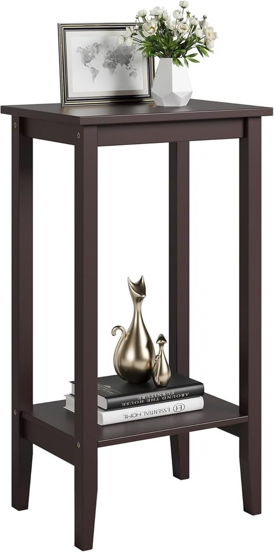 FOTOSOK Tall End Table with 2-Tier Storage Shelf, Small Sofa Side Table Nightstand for Living Room Hallway Small Spaces, Dark Brown (Drak Brown)