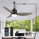 BZX Waterproof Outdoor Ceiling-Fan with Light - 42" Modern Ceiling Fans with 3 Colors LED Light, App & Remote Control, Quiet DC Motor, for Gazebo Patios (Black-Wood Grain)