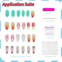 4 x French Tip Press on Nails Almond Medium 3D French Tip Fake Nails False Nails with Floral Water Drop Shell Designs Y2k Acrylic Nails Colorful Glossy Glue on Nails for Women Girls 24Pcs (1)