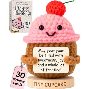 Happy Birthday Gift for Women - Handmade Cupcake Crochet with 30 Swappable Birthday Cards | Cute Bday Gift for Her, Friends, Coworkers, or Teens, for 16th, 21st, 22 Year Old, 30th or 40th Birthdays
