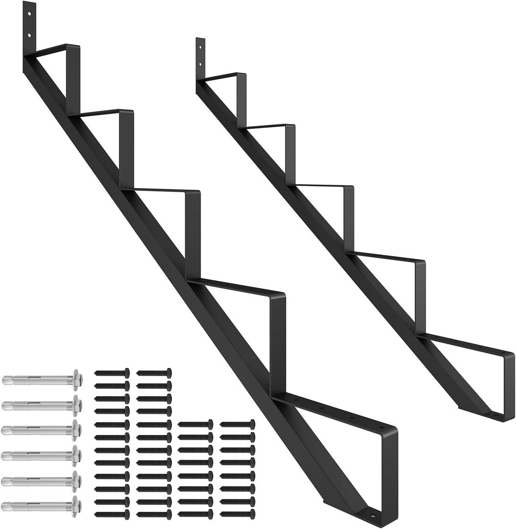 CCBOYSHARDWARE Steel Stair Stringer 5 Step, Metal Stair Riser with Pre-drilled Holes for 43in Deck Height, Heavy Duty Outdoor Steps, Max Load 500lbs,2 Pcs