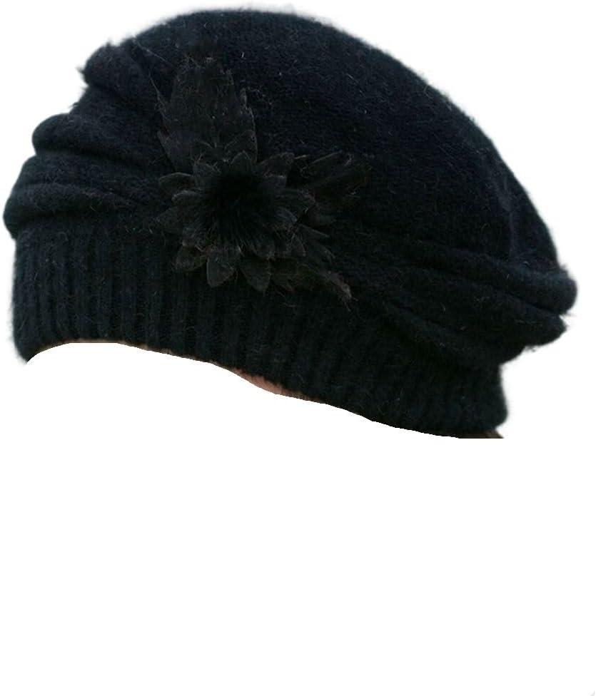 Women Color Female Cap Soft Hat Knitting Artist Cap Beanies Berets (One Size, Black)