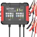 12V 2-Bank Onboard Battery Charger, 10A 5A Per Channel IP68 Waterproof Charger, 6-Stage Trickle Charger with Battery Maintainer & Desulfator for AGM Lithium Calcium Battery for Car RV Boat