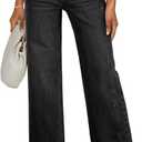 Sidefeel Women's Wide Leg Jeans High Waisted Stretchy Jeans Straight Leg Trendy Patchwork Loose Fit Denim Pants (4, Black)