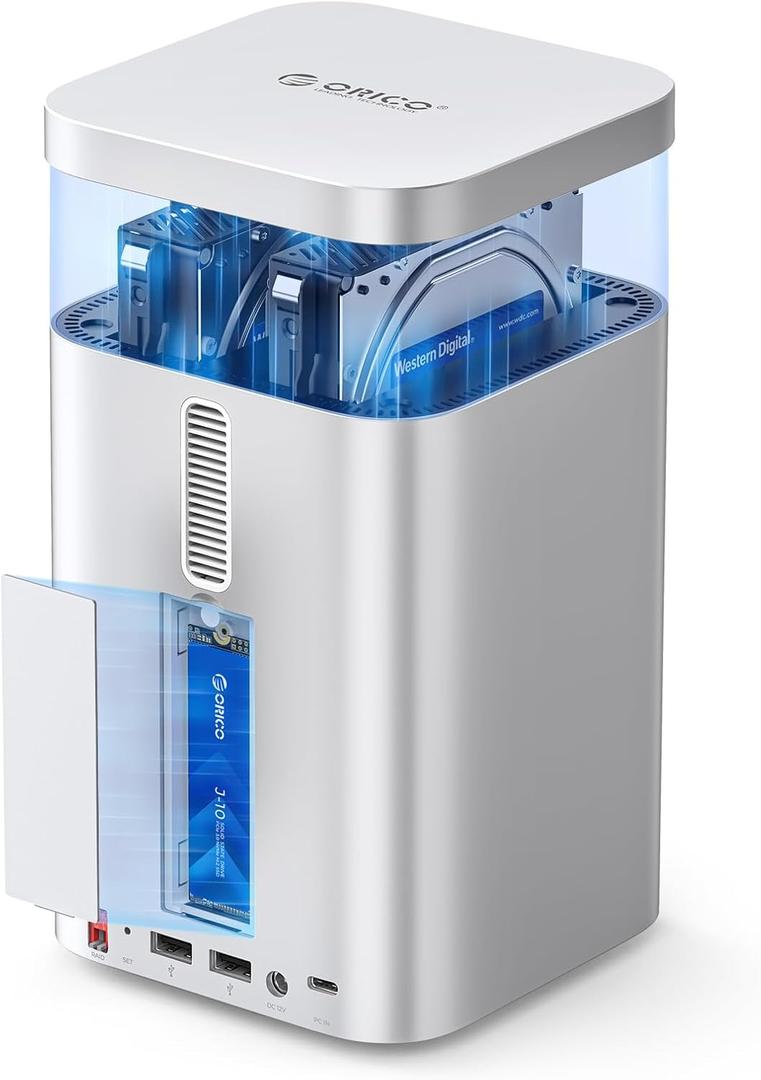 ORICO MiniTower 2 Bay RAID Enclosure Compatible NVMe SSD 10Gbps with Expansion Hub Docking Station for Mac mini M4 Max Up to 56TB-M435