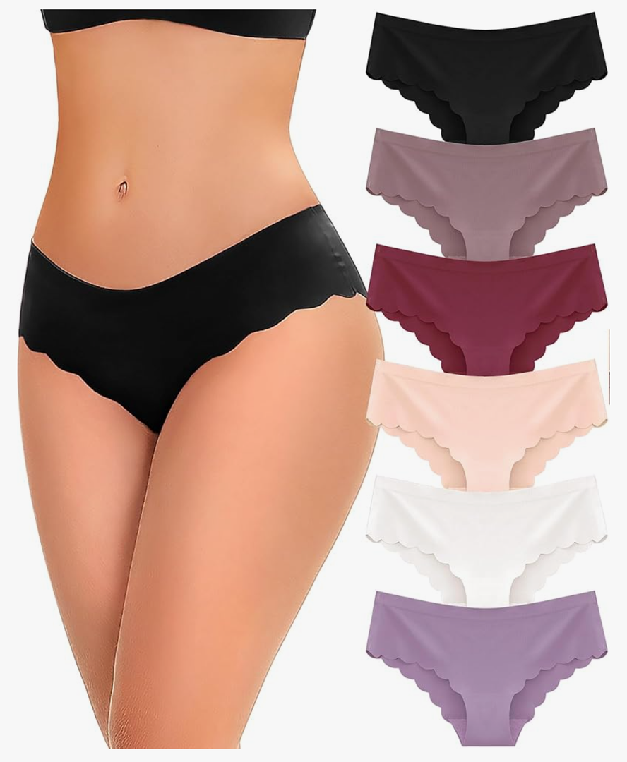 6 pack Seamless Underwear for Women Sexy Low Rise Hipster Wave Edge No Show Bikini Panties Womens Cheeky Large