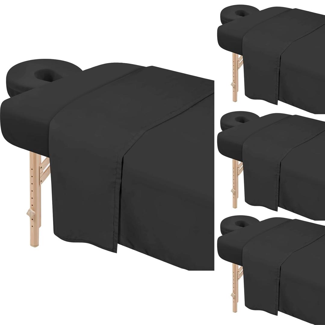 4 Sets Premium Microfiber Massage Table Sheets Set 3 Piece Set Includes Massage Table Cover Fitted Sheet and Fitted Face Rest Cover, Black