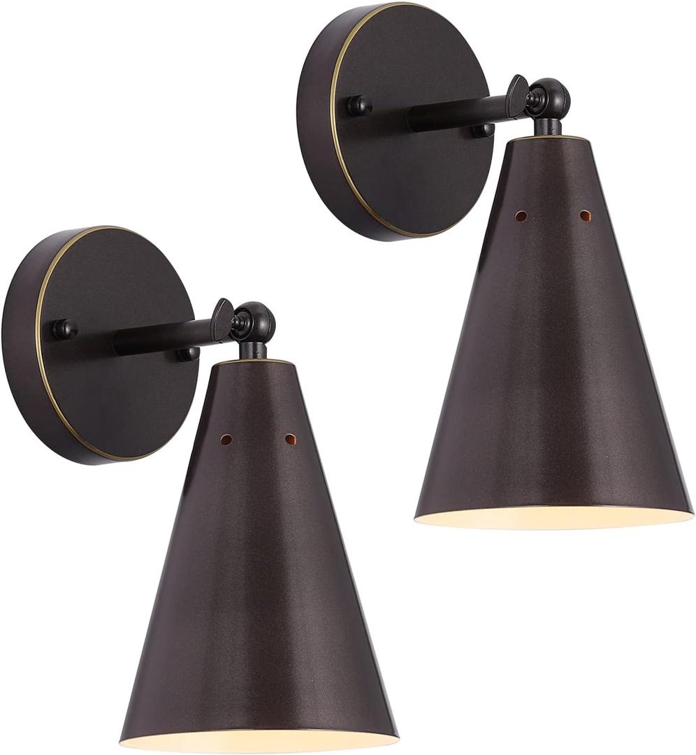 Oil Rubbed Bronze Farmhouse Wall Sconces Set of Two, Rustic Adjustable Interior Sconce Light Fixture Hardwired with Metal Shade,Indoor Industrial Lamp for Hallway,Bedroom,Living Room