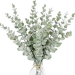18PCS Eucalyptus Stems Decor Artificial Eucalyptus Leaves Faux Eucalyptus Stems Fake Greenery Branches for Wedding Flower Bouquet Centerpiece Home Office Decoration, 14Inch