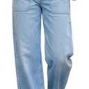 Sxidecgqi Women's Wide Loose Straight Leg Jeans Trendy High Waisted Jeans for Women Baggy Denim Pants with Pockets L