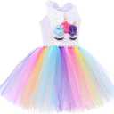 Girls Unicorn Princess Costume Birthday Party Dress Halloween Cosplay Outfits Small