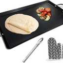 LetFeng 26 Double Burner Griddle Nonstick Double Burner Stainless Steels Stove Top Flat Griddle Coated Cool Touch Handle Oven Safe & Compatible With All Stovetops Black And Silver