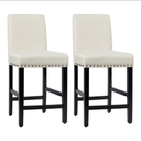 25'' Wood and Fabric Kitchen Breakfast Bar Stools in Beige (Set of 2)