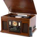 Victrola Navigator 8-in-1 Bluetooth Record Player with Built-in Speakers  3 Speed, CD Player, Cassette, FM Radio, USB, RCA Out, Headphone Jack, Wireless Music Streaming, Real Wood (Walnut)
