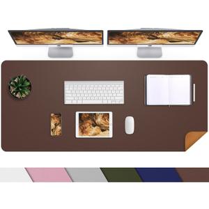 Leather Desk pad Protector, Large Desk mat with Natural Cork & PU Leather,Mouse pad,Non-Slip Office Desk Mat,Waterproof Desk Writing Pad for Office and Home (47in*23.7in,Coffee)