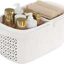 Pulseplay Plastic Shower Caddy Basket with Handle Portable Organizer Storage Basket with Drainage Holes for Bathroom College Dorm Bedroom Kitchen Gym (White)