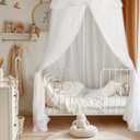 Large Bed Canopy with Star Lights, Double Layer Canopy for Bed, Princess Play Tent for Girls Room, Breathable Canopy Bed Curtain for Children Reading Nook, Machine Washable Canopy, 40''x106'', White