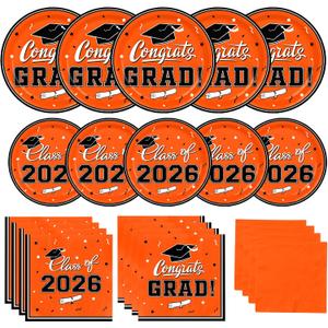 Graduation Party Plates and Napkins Gatherfun Graduation decorations 2026 Orange Disposable Paper Plates Luncheon Napkins Cocktail Napkins for Congrats Grad Party Decorations, Serve 50