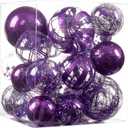 Clear Christmas Ball Ornaments,24ct Shatterproof Plastic Decorative Christmas Ornaments Hanging Xmas Tree Baubles Set with Stuffed Delicate Glittering Decorations for Holiday Party Home Decor(Purple) (Multi-Size/24-Pack)