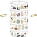 LASZOLA 5 Tier White Earring Holder Organizer Tree Women Display Storage for Stud and Hoop, Large Cool Rotating Clip Stand for Pierced and Dangle Earring, Vertical Metal Tower Carousel with 220 Holes