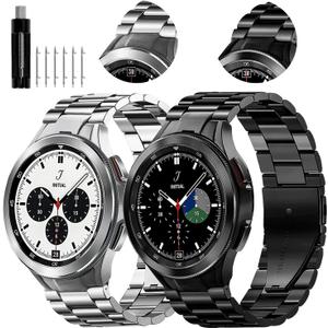 GOLDTOLUCK Stainless Steel Band Compatible with Samsung Galaxy 9/8/8 Classic 40 44 46mm Men Women Milanese Mesh Magnetic Classy Elegant Casual Business Metal Stainless Steel, Black Silver