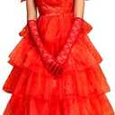 Lydia Deetz Costume Lydia Bride 80s Prom Tulle Dress Red Wedding Dress Halloween Horror Cosplay
Size XL
