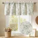 JIUZHEN Thick Textured Linen Floral Valance for Kitchen/Living Room/Bedroom Window, Rod Pocket French Farmhouse Light Filtering Valance Curtain, Green Peony Fragmented Flowers, 42 x 18 Inches, 1 Panel