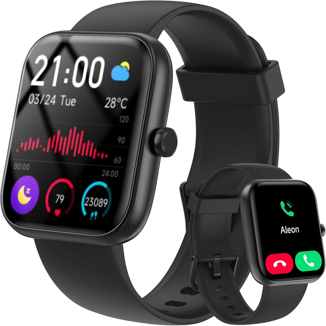 Smart Watch for Women Men with Bluetooth Call, Alexa Built-in Smartwatch, 1.83"DIY Dial Fitness Watch with Sleep Heart Rate Monitor, 110+ Sport Modes, IP68 Waterproof Watch Compatible with Android iOS (Black)