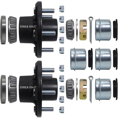 iBroPrat 2 Sets 3500lb Trailer Hub Kit 5 Bolt 4.5, Trailer Axle Kit for 3500 lb 5 Lug Diameter 6.34" Trailer Hub with L44649(I.D 1-1/16'') L68149(I.D 1-3/8'') Bearing Extra Dust Cap and Rubber Plug