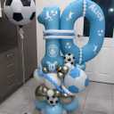 4 x 6 Pack 22 Inch Blue Soccer Balloons Giant 4D Mylar Football Balloons Helium Foil Blue Soccer Balloons for Birthday Party Sports Themed World Cup Party Decorations