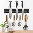 Dmore magnetic knife holder for wallwith 5 hooks, No Drilling 12 Inch black knife magnetic strip, Extra Strong Magnet knife rack, include Adhesive Tape and screws for Knives and Tools