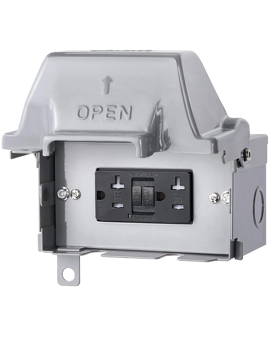 SURAIELEC Outdoor Outlet Box Waterproof, 20 AMP WRTR GFCI Receptacles, Rainproof 3R Enclosure, Horizontal Use, All Metal Electrical Power Box for Backyard, Outdoor Lighting