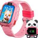 4G Kids Smart Watch, T17 Smartwatch Gifts with Panda Holder, GPS Tracker, Video Calling, SOS, Voice Chat, SMS, School Mode, Puzzle Games, HD Touch Screen for Boys & Girls 3-12 Pink
