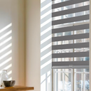 AOSKY Cordless Zebra Blinds for Windows Pull Down Roller Window Shades Dual Layer Light Filtering Privacy for Day and Night, Free-Stop Door Shades for Home Easy to Install (46" W X 72" H, Grey)