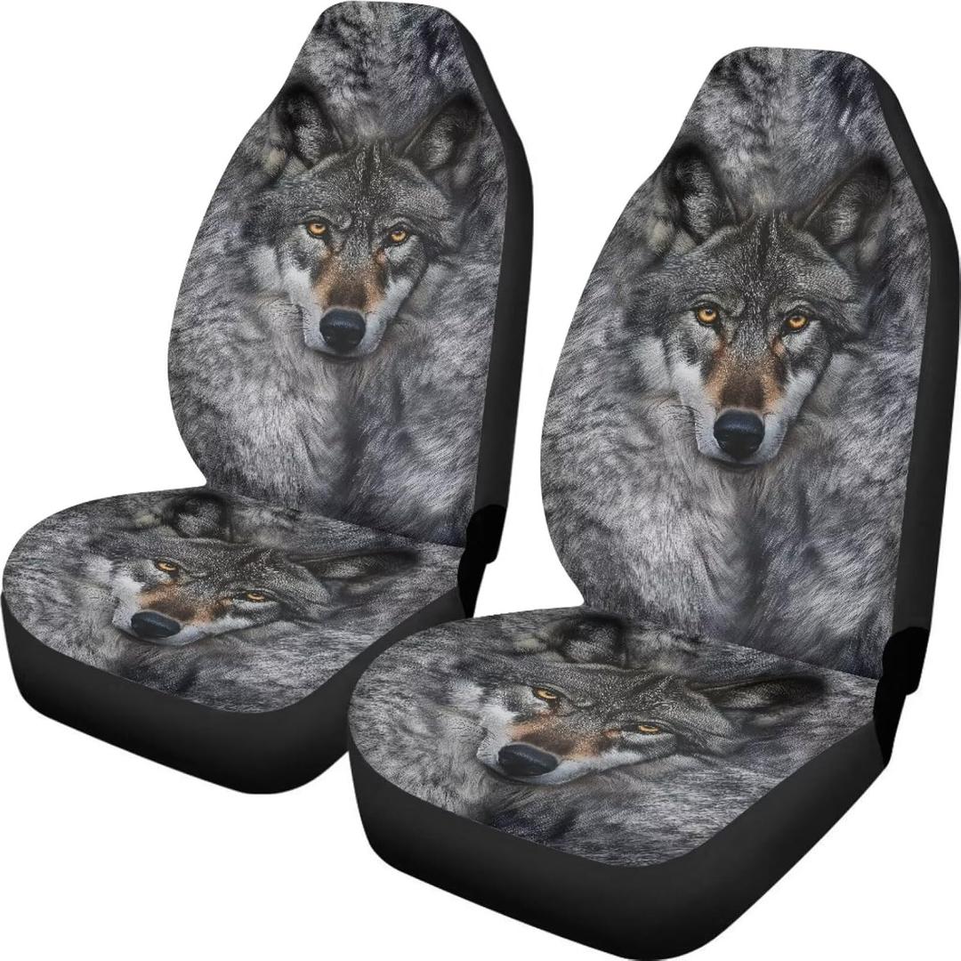 Talayituse Wolf Print Car Seat Covers Set of 2, Breathable Front Bucket Seats Protector Auto Interior Accessories Decor Universal for Truck SUV Van