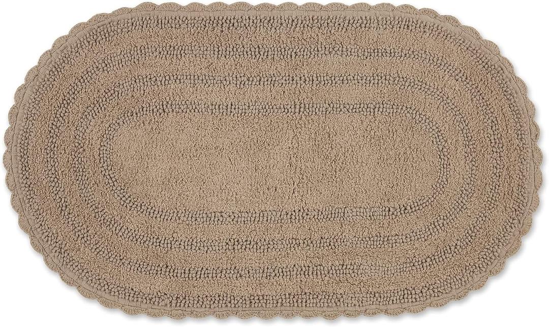 DII Crochet Collection Reversible Bath Mat, Large Oval, 21x34, Stone
