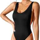 90s Trend One Piece Swimsuit Low Cut Sides Wide Straps High Legs for Women (Large, Black)