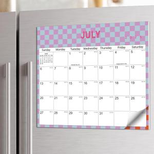 2 x Aesthetic 2025-2026 Magnetic Calendar for Refrigerator, Fridge Calendar Magnet Runs Until December 2026, 18 Monthly Refrigerator Calendars with Checkered Design for Easy Organizing