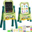 Kids Art Easel, Adjustable Drawing White Board & Chalk Board, Toddler Double Sided Easel with Painting Accessories, Birthday Gift for Girls Boy Age 3 4 5 (Green)