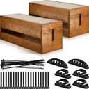 Hoteam 48 Pcs Wooden Cable Management Box Cable Organizer Box Set Power Strip Holder Cord Hider Clip Adhesive Management Ties Cord Sleeves for Desktop Home Office(Brown,Large)