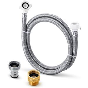 Stainless Steel Washing Machine Hose With Quick Connect，Portable Water Inlet Connection and Supply Line, (90 Degree Elbow)