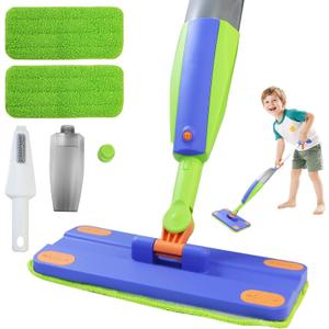 Kids Spray Mop that Really Works,Pretend Play Toddler Cleaning Set,Montessori Toys Cleaning Set for Ages 4-8, Water Sprayer & Scraper & 2 Washable Mop Pads, Housekeeping Toys Gifts for Kids Toddlers