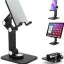 360 Rotating Cell Phone Stand,Folding Phone Stand,Adjustable Height and Angle Foldable Cell Phone Stand Holder for Desk, Taller iPhone Stand Compatible with iPad Smartphones Tablet (Black)