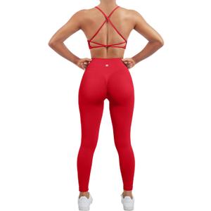SUUKSESS Women Seamless Workout Sets Strappy Sports Bra High Waist Booty Leggings Outfits (2-4, #2 Red), S