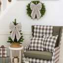 2 Pcs Beige Buffalo Plaid Christmas Wreath Bows 19.6'' x 11.8'' Large Christmas Tree Topper Ornament Wreath Sash for Front Door Xmas Party Yard Doorway Indoor Outdoor Wall Decoration