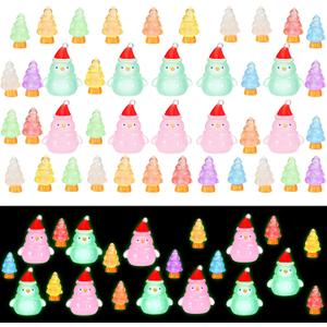 Huwena 60pcs Mini Christmas Luminous Figurines Resin Christmas Tree Snowman Miniature Glow in The Dark Tiny Figures Ornaments for Party Favors Bag Fillers Garden Outdoor Cake Topper Dollhouse Decor