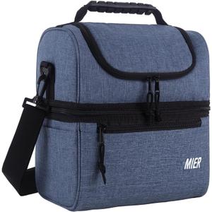 MIER 2 Compartment Lunch Bag for Men Women, Leakproof Insulated Cooler Bag for Work, Bluesteel, Medium