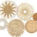 Unittype Set of 3 Boho Basket Wall Decor Wicker Rattan Rustic Hanging Wall Decor Flat Art Round Handmade for Farmhouse Living Rooms Bedrooms Home Kitchen 5.1-11.8 Inch