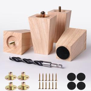 4 Inch Unfinished Wood Furniture Legs Set of 4 - Heavy Duty Solid Wood Couch & Sofa Legs Replacement,Furniture Feet & Risers for Couch,Table,Ottoman,Dresser,Bench,Cabinet - Uncoated Color