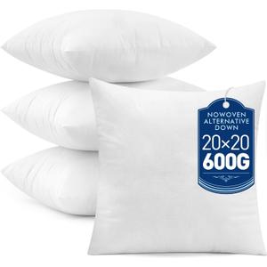 MIULEE Set of 4 Throw Pillow Inserts 20x20 Inches, 100% Virgin Filling Nowoven Pillow Inserts for Couch Sofa Living Room